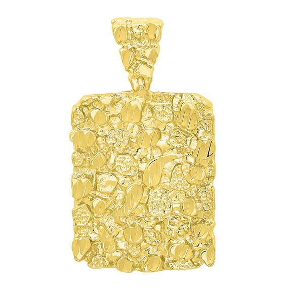 14K Gold Heavy Plated Chunky Nugget Textured Rectangular Pendant + 30" 2mm Rope Chain Necklace Set