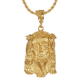 thumbnail image 1 of 14K Gold Heavy Plated Crown Of Thorns Jesus Piece Face of Christ Pendant + 20" 2.4mm Rope Chain Necklace Set, 1 of 7