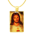 thumbnail image 1 of 14K Gold Heavy Plated Framed Jesus Sacred Heart Portrait Pendant + 24" 2.4mm Box Chain Necklace Set, 1 of 7