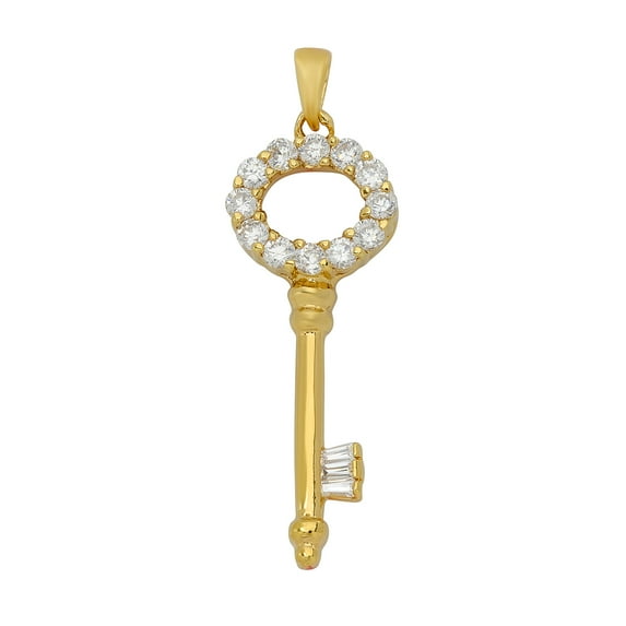 14K Gold Heavy Plated Key to the Heart Pendant w/Cubic Zirconia Accents + 30 inch 2.2mm Curb Chain Necklace Set