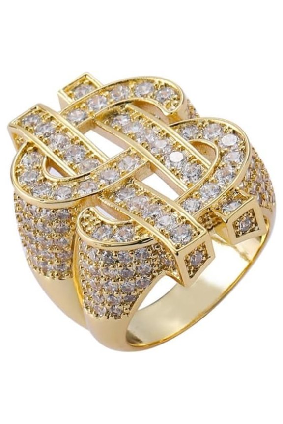 14K Gold Hollowed Dollar Sign Moissanite Rings, Bold Hip-Hop Style, Luxury Men's Ring, Ideal for Bold Fashion Statements