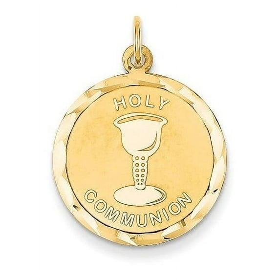 14K Gold Holy Communion Religious Medal - 1 Inch X 1 Inch in Solid 14K Yellow Gold