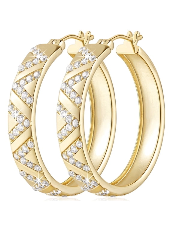 14K Gold Hoop Earrings for Women Cubic Zirconia Hypoallergenic Earrings Sparkling CZ 14K Gold Hoops Women's Earrings 14K Gold Plated Jewelry Birthday Anniversary Christmas Gifts for Women 30mm