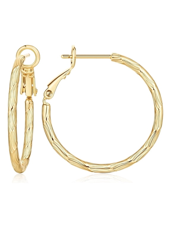 14K Gold Hoop Earrings for Women Textured 14K Gold Hoops Hypoallergenic Earrings Lightweight Hoop Earrings 14K Gold Plated Jewelry Birthday Gifts Anniversary Christmas Gifts for Women 23mm