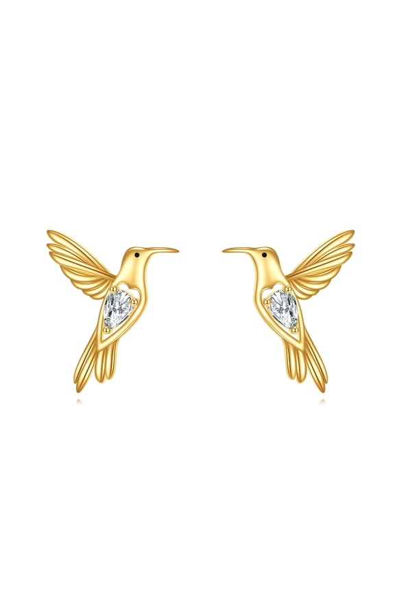 14K Gold Hummingbird Earrings for Women Gold Insect Stud Cute Animal Jewelry Birthday Gifts for Wife Mom