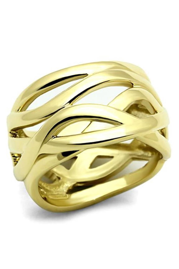 14K Gold Ion Plated Stainless Steel 316 Fashion Ring 13mm Wide, Women's Size 5