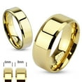 thumbnail image 1 of 14K Gold Ion Plated Stainless Steel Beveled Edge Flat Wedding Band Ring Width 8mm Size 09, 1 of 4