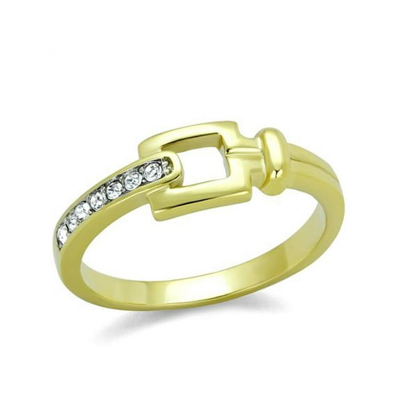 14K Gold Ion Plated Stainless Steel Buckle and Crystal Fashion Ring Womens Size 10