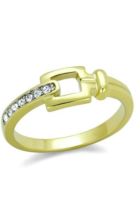 14K Gold Ion Plated Stainless Steel Buckle and Crystal Fashion Ring Womens Size 9