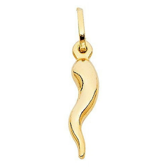 14K Gold Italian Bull’s Horn Pendant - Cornicello Good Luck Charm Pendant - High Polished Finish - Fine Jewelry for Men & Women