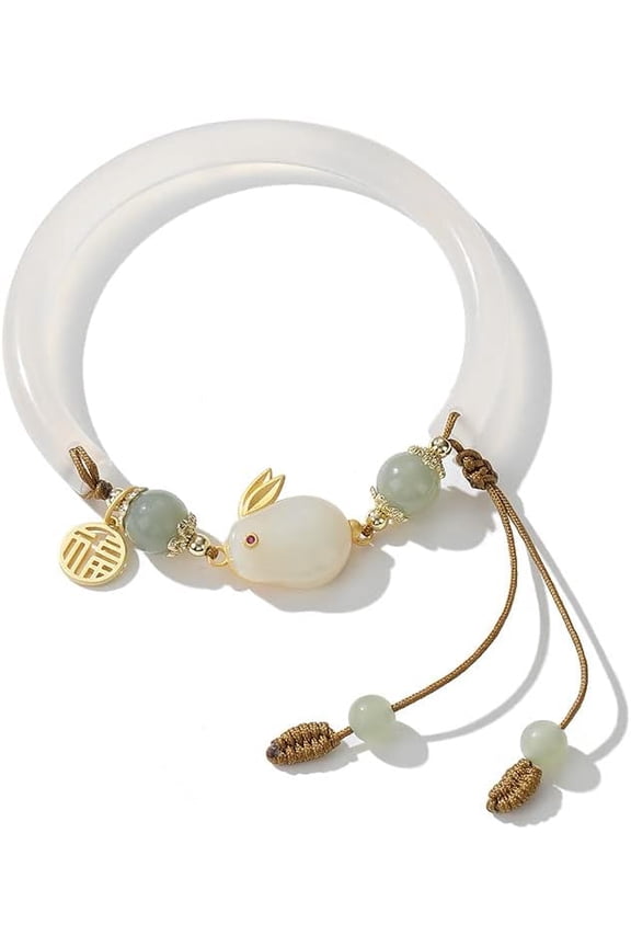 14K Gold Jade Bangle, Jade Rabbit Bangle, Birthday, Mother's Day Gift for Mother, Wife, Girlfriend