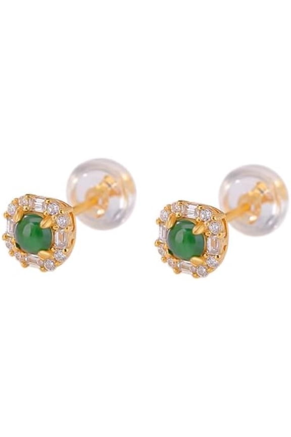 14K Gold Jade Bead Geometric Earrings for Women, Vintage Style, Heartwarming Gift for Mom on Christmas