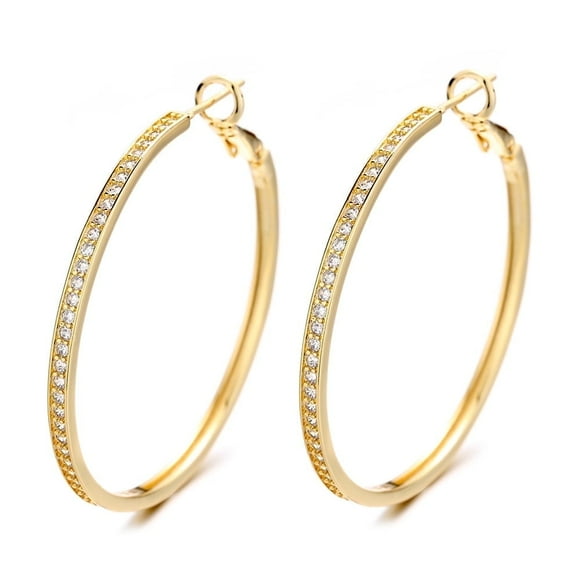 14K Gold Large Hoop Earrings with crystals from Swarovski in 14K Yellow Gold Plated