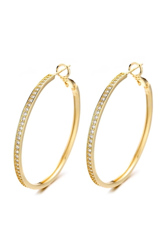 14K Gold Large Hoop Earrings with crystals from Swarovski in 14K Yellow Gold Plated