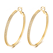 14K Gold Large Hoop Earrings with Simulated Diamonds in 14K Yellow Gold Plated