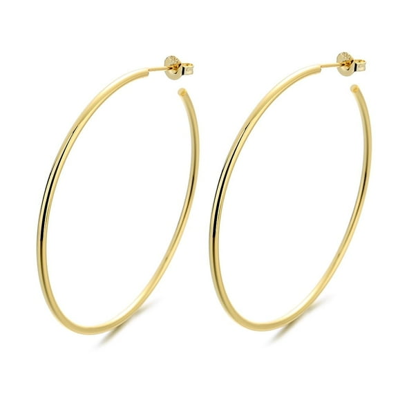 Amy and Annette 14K Gold Plated Large Hoop Earrings with Butterfly Clousre