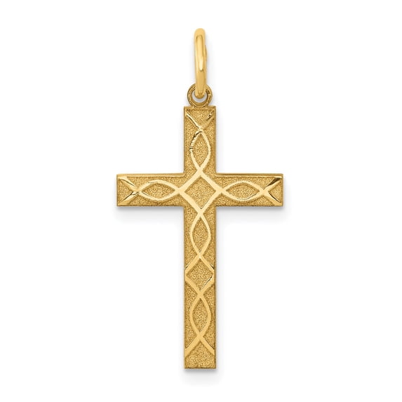 14K Gold Laser Designed Cross Charm Pendant Jewelry 27 x 13 mm