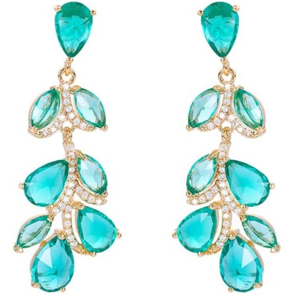 14K Gold Leaf Shape Drop Earrings for Her, Gemstone Teardrop Design, Great Jewelry Gift for Her