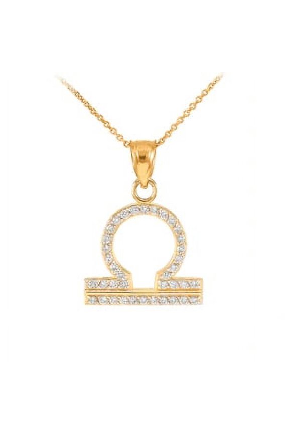 14K Gold Libra Zodiac Sign Diamond Pendant Necklace - Pendant with 16" chain