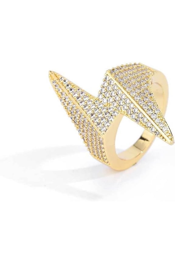14K Gold Lightning Shaped Moissanite Ring, Men's Hip-Hop Inspired Design, Eye-Catching Statement Piece