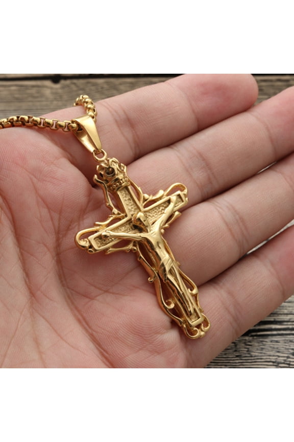 14K Gold Link Chain INRI Jesus Cross Crucifix Pendant&Necklaces Men Fashion Jewelry Father Gift