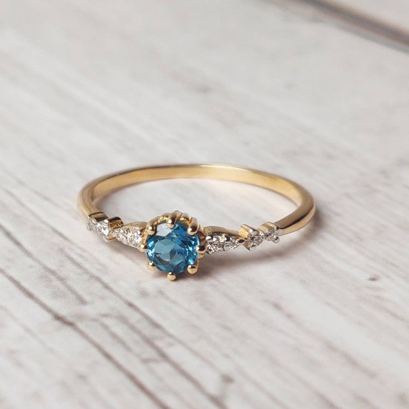 14K Gold London Blue Topaz Diamond Ring, Engagement Ring, Natural ...