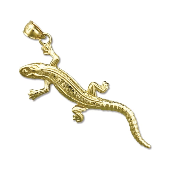 14K Gold Long Lizard Pendant