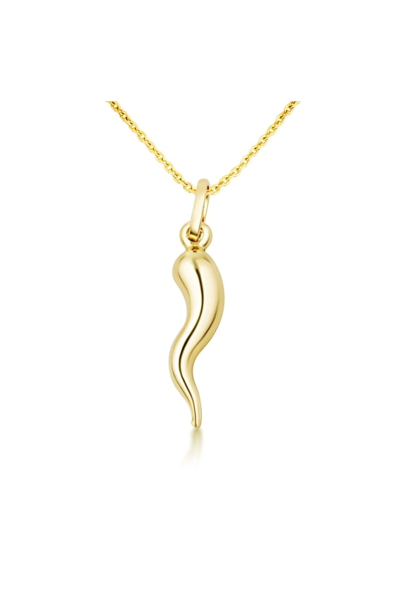 14K Gold Lucky Italian Horn Cornicello Pendant Necklace (14K Yellow Gold, Pendant with 18" chain)