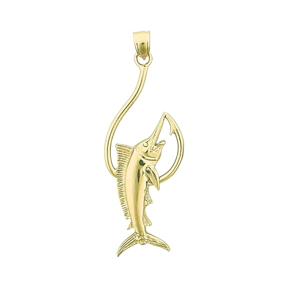 14K Gold Marlin Fishing Hook Pendant