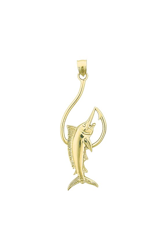 14K Gold Marlin Fishing Hook Pendant