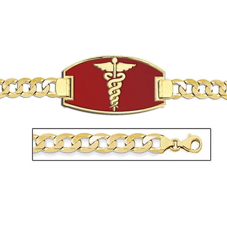 14K Gold Medical ID Bracelet W/ Curb Chain with Enamel - 8-1/2