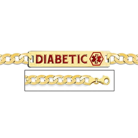 14K Gold Medical ID Bracelet W/ Curb Chain with Enamel - 8 Inch