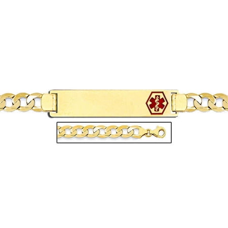 14K Gold Medical ID Bracelet W/ Curb Chain with Enamel - 8 Inch