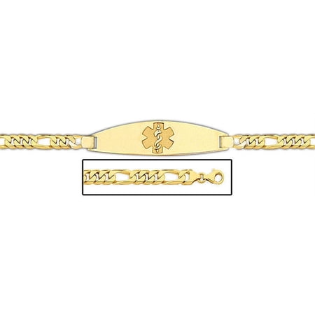14K Gold Medical ID Bracelet W/ Figaro Chain - 7-1/2 Inch