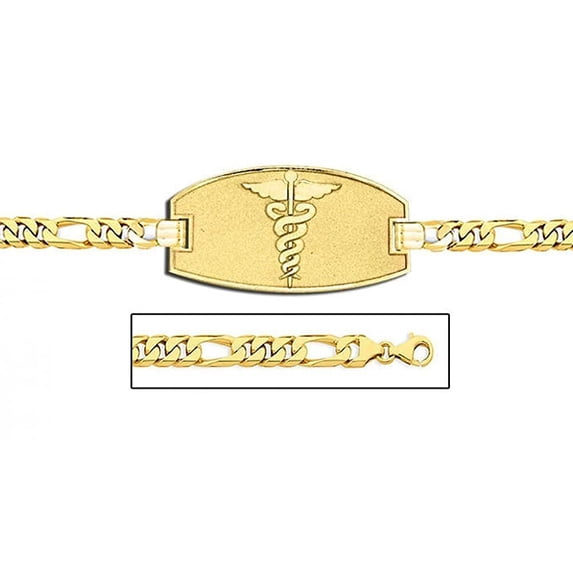 14K Gold Medical ID Bracelet W/ Figaro Chain - 7 Inch