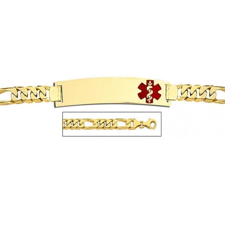 14K Gold Medical ID Bracelet W/ Figaro Chain - 7 Inch