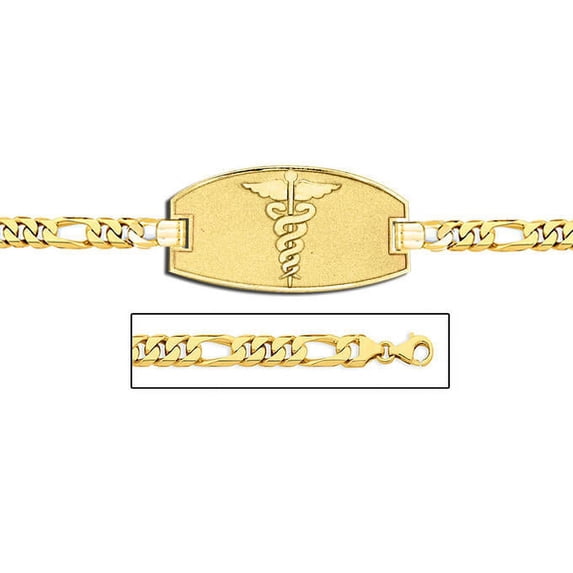 14K Gold Medical ID Bracelet W/ Figaro Chain - 8 Inch