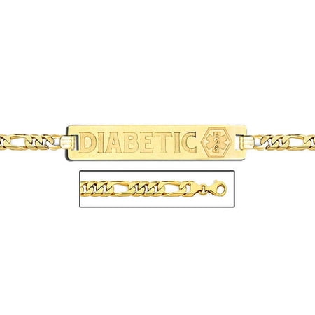 14K Gold Medical ID Bracelet W/ Figaro Chain - 8 Inch