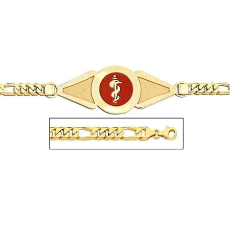 14K Gold Medical ID Bracelet W/ Figaro Chain with Enamel - 7-1/2 Inch