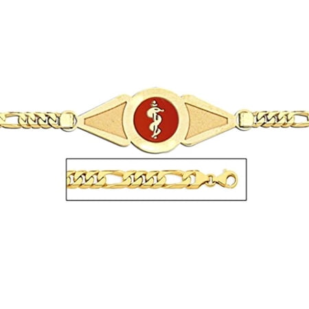 14K Gold Medical ID Bracelet W/ Figaro Chain with Enamel - 7 Inch