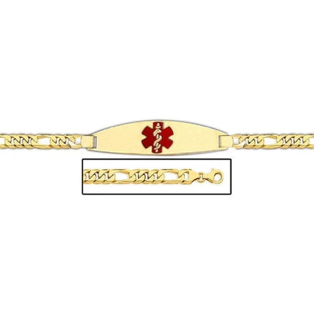 14K Gold Medical ID Bracelet W/ Figaro Chain with Enamel - 7 Inch