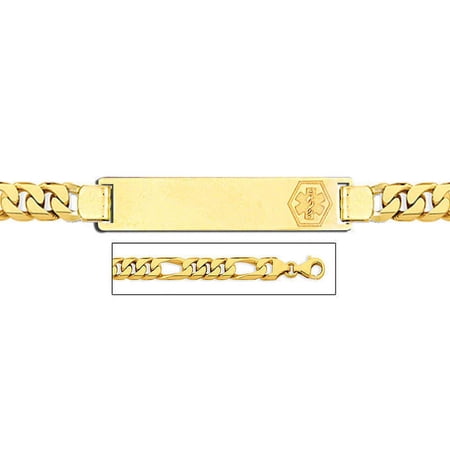 14K Gold Medical ID Bracelet W/ Figaro Chain with Enamel - 8-1/2