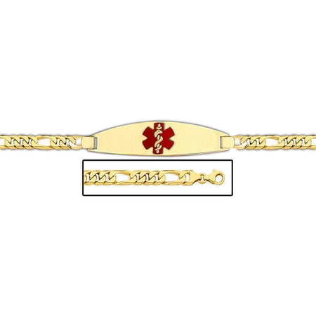 14K Gold Medical ID Bracelet W/ Figaro Chain with Enamel - 8 Inch