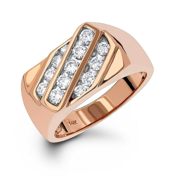 14K Gold Men Natural 1 Ctw Diamond Ring (Rose Gold Size 6)