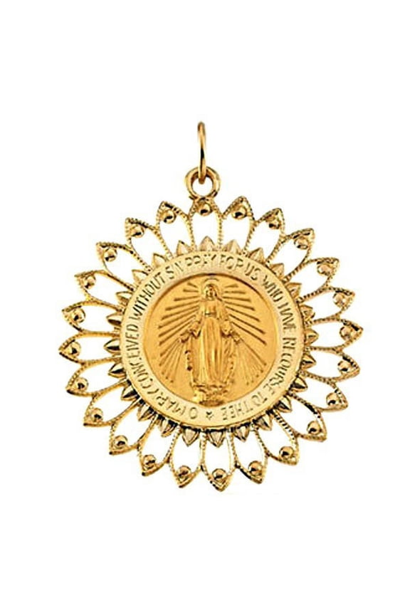 14K Gold Miraculous Medal - 1-1/4 Inch X 1-1/4 Inch