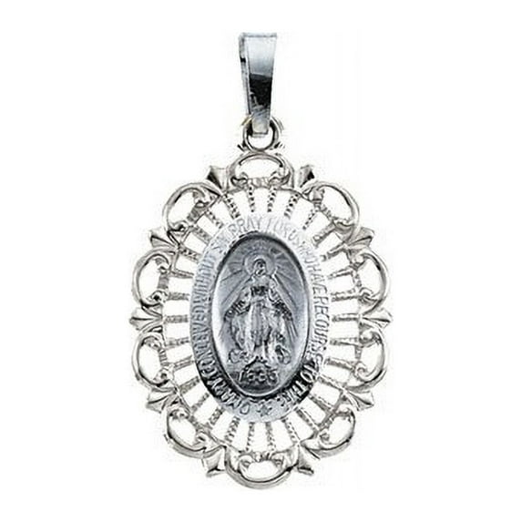 14K Gold Miraculous Medal - 2/3 Inch X 3/4 Inch 14K White Gold