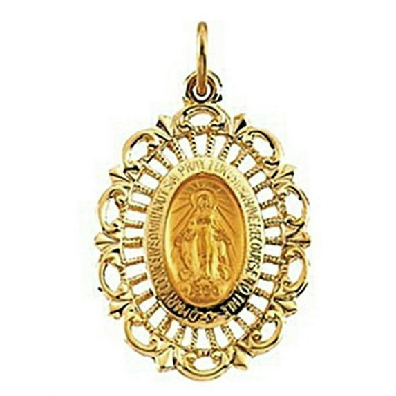 14K Gold Miraculous Medal - 2/3 Inch X 3/4 Inch 14K Yellow Gold