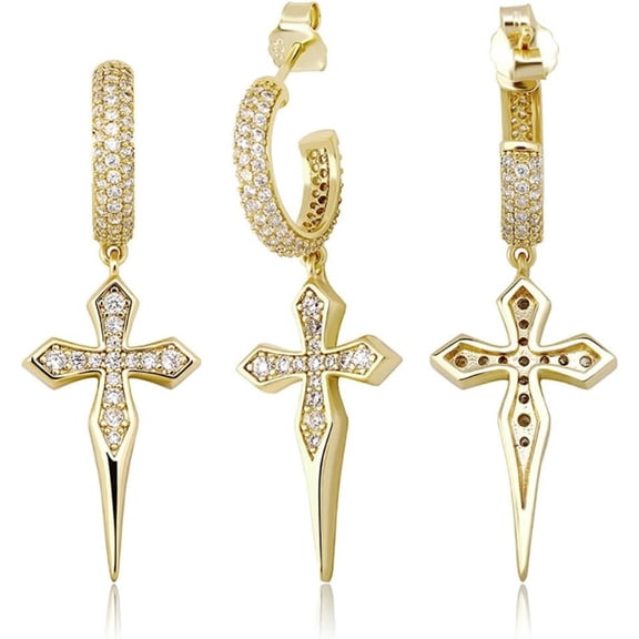 14K Gold Moissanite Earrings, Moissanite Cross Earrings, Fashion Earrings for Men and Women, Beautiful Fashion Gift