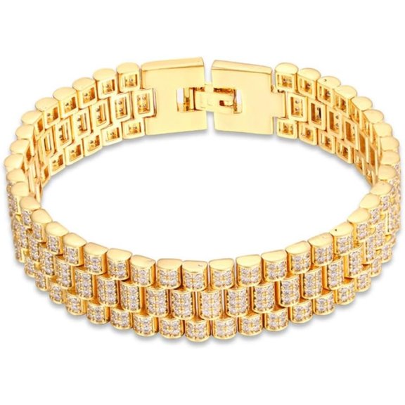 14K Gold Moissanite-Embedded Men's Watch Chain Bracelet, Fashionable Hip-Hop Accessory for Stylish Men