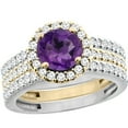 thumbnail image 1 of 14K Gold Natural Amethyst 3-Piece Ring Set Two-tone Round 6mm Halo Diamond, size 10, 1 of 4